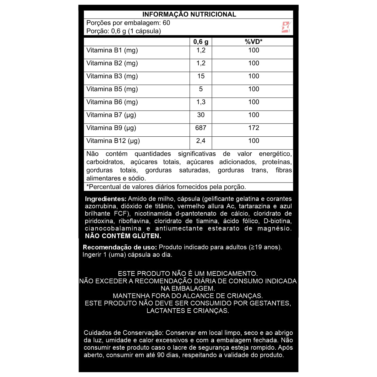 COMPLEXO B COM 8 VITAMINAS APENAS 1 CÁPSULA AO DIA 60 CÁPCULAS - TAKE CARE