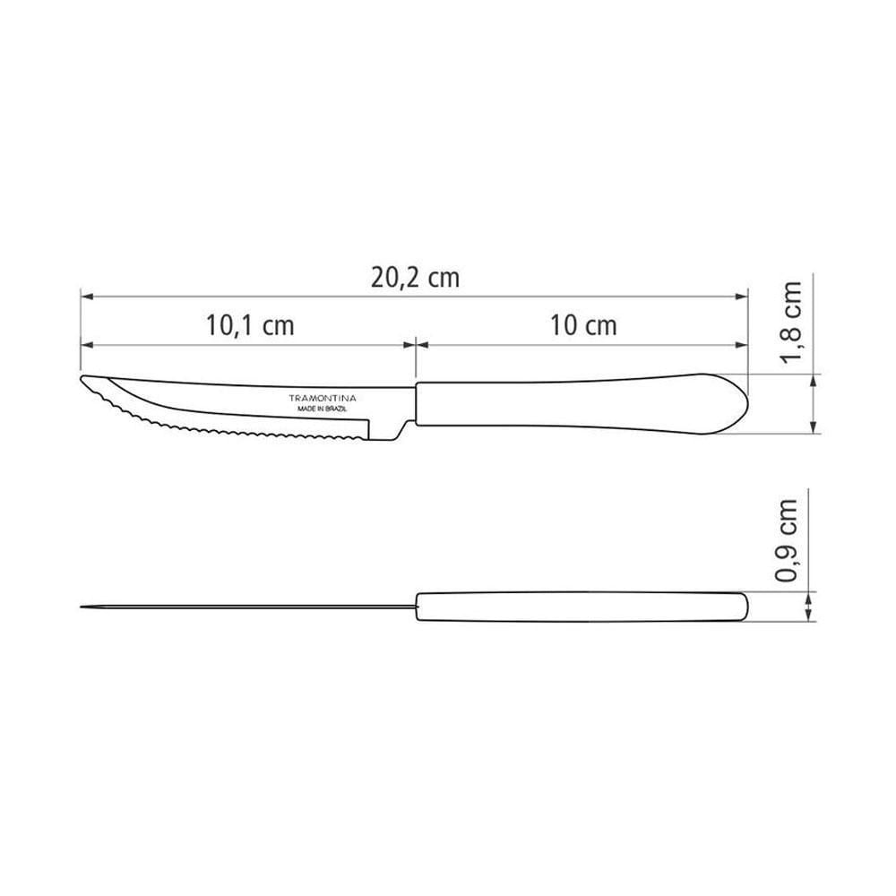 Kit - 6 Facas Para Churrasco Leme Com Lâmina Em Aço Inox 4 Pol Cabo Preto Fpbag - Tramontina