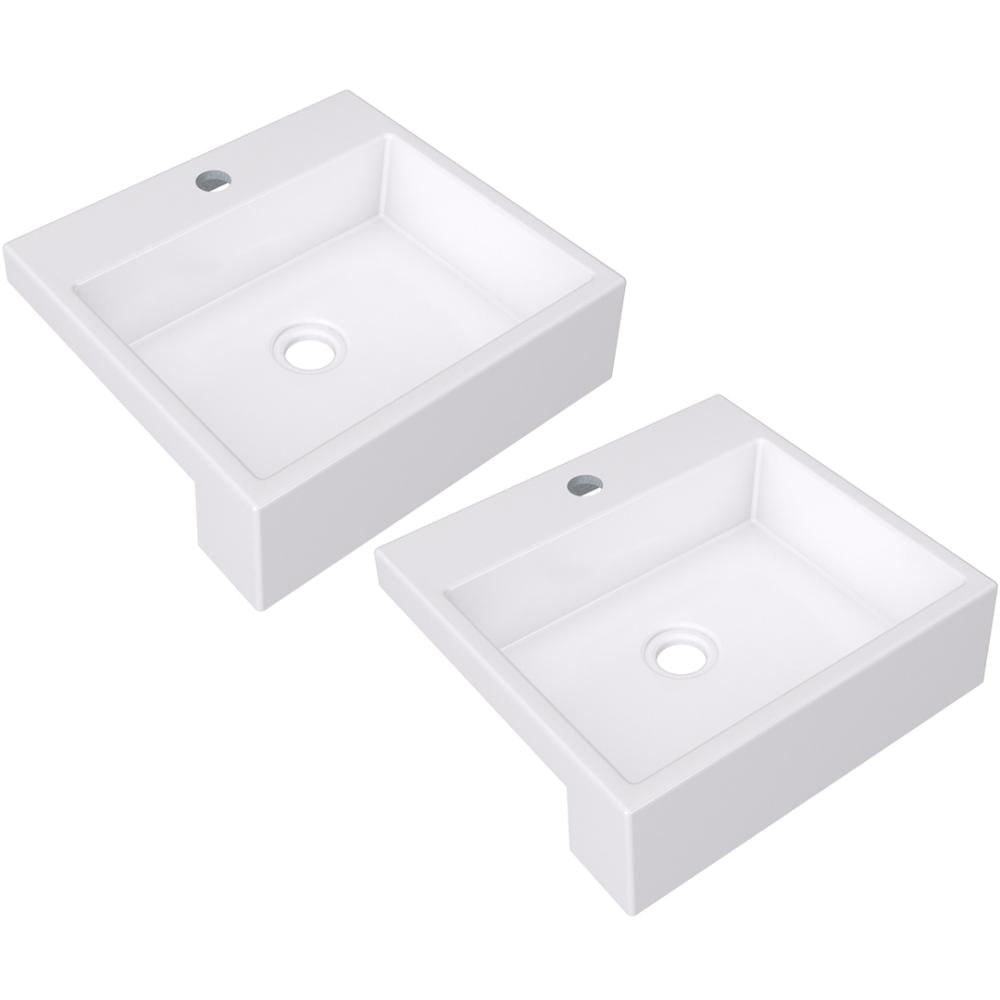 Kit 02 Cubas de Semi Encaixe C01 Quadrada Para Banheiro Lavabo XQ395 Branco - Lyam Decor