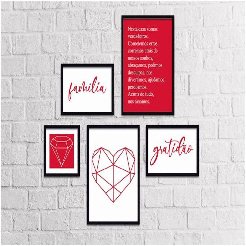 Conjunto Quadros Decorativos 5 Peças Familia Titulos Moldura Preta