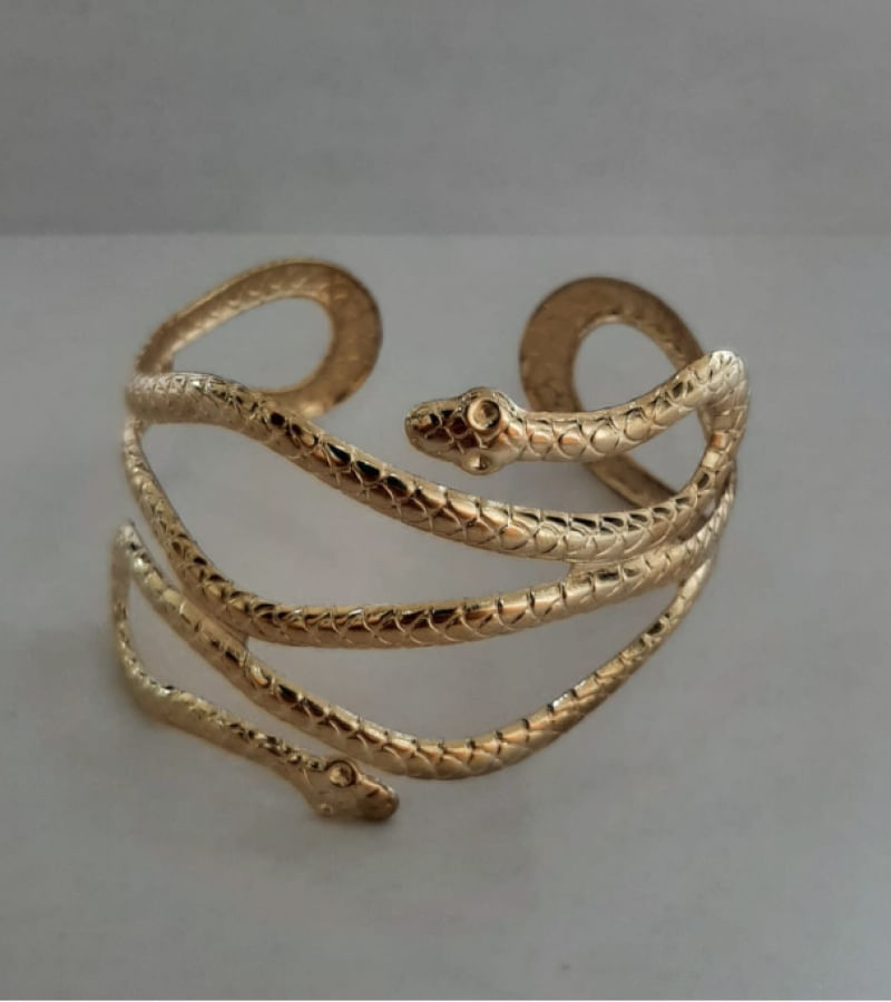 Bracelete De Metal Dourado Cobra Espiral Luxo