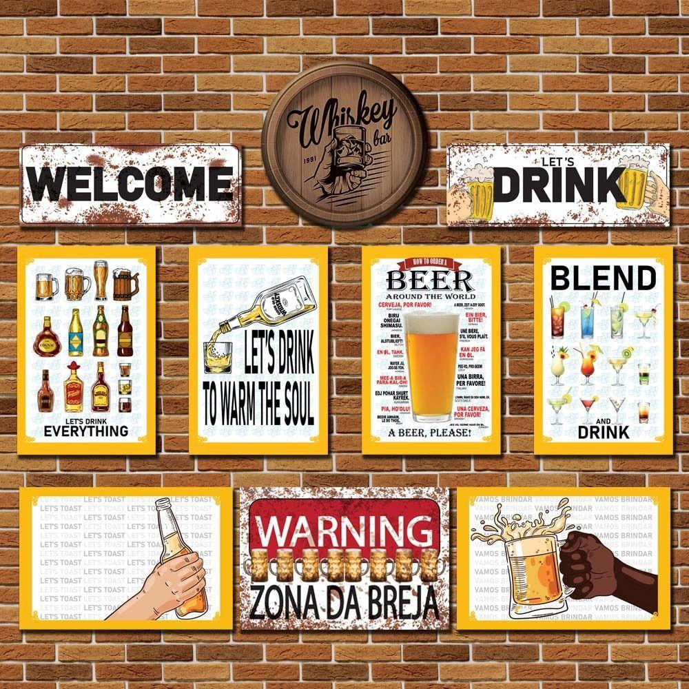 Kit Placas Quadros Decorativos 10 Pçs Cervejas E Bebidas