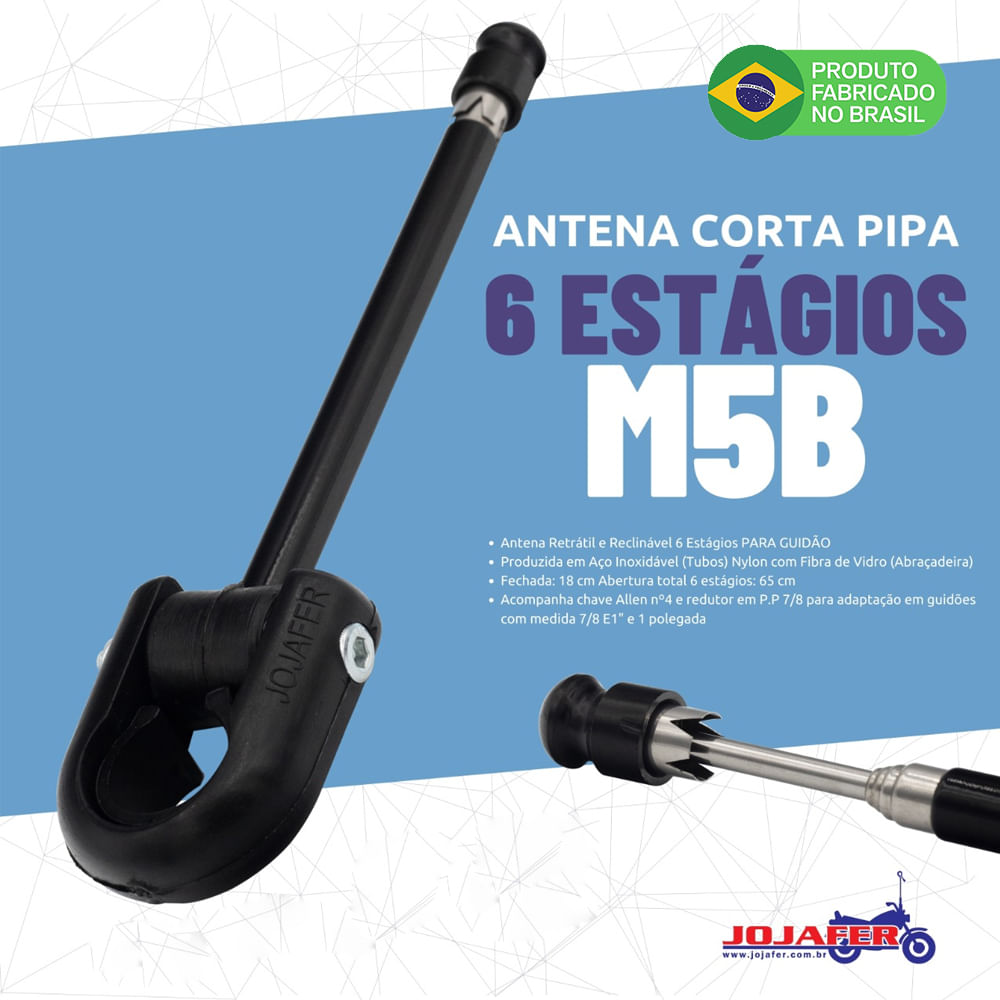 Antena Corta Pipa Moto Retrátil Guidao Aço Inox Preta M5B