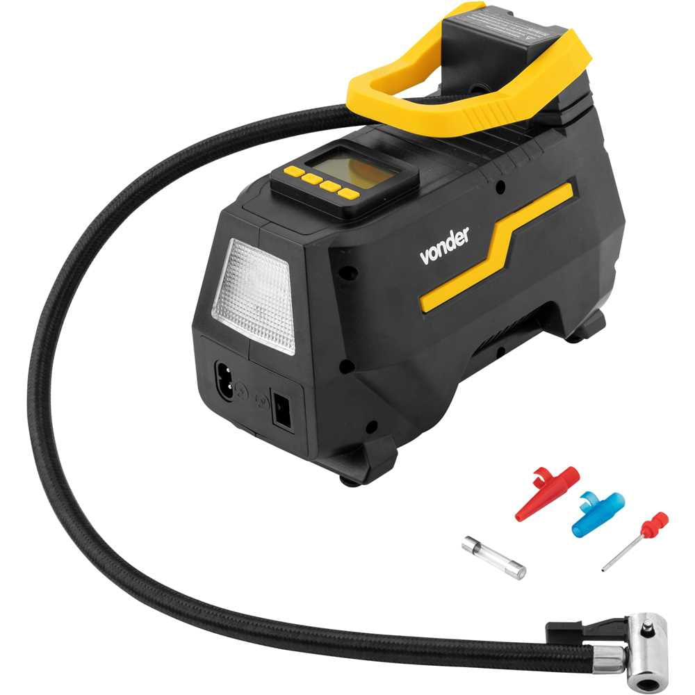 Compressor de Ar Automotivo Bivolt Automático Vonder CAV 150 Mini Compressor Pequeno Portátil Com 3 Bicos Alça Para Tran