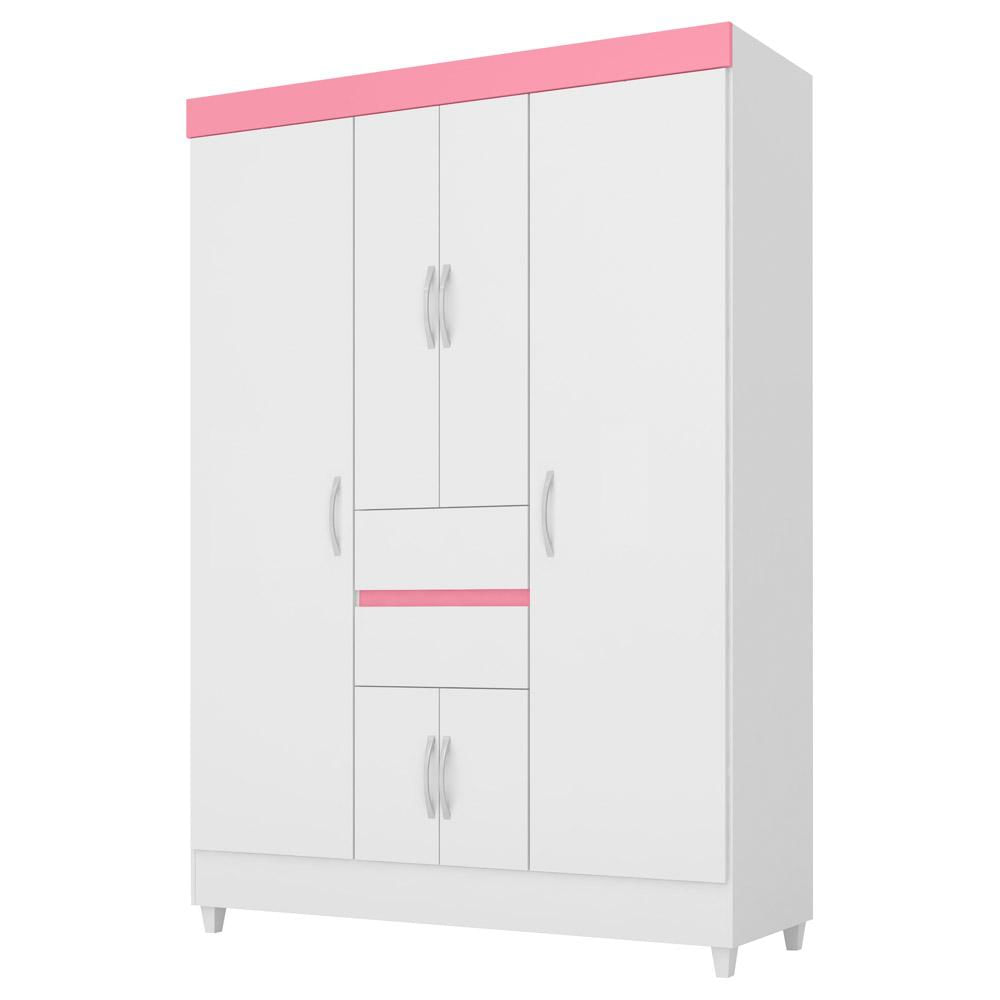 Guarda Roupa Casal Flex 6 Portas 2 Gavetas Ecom II D02 Branco/Rosa/Branco - Mpozenato