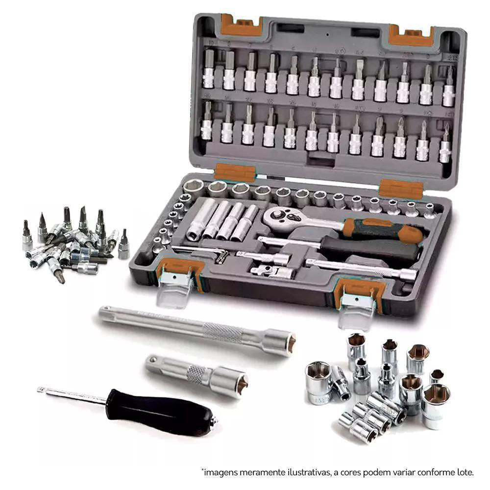Kit Maleta Jogo De Chave Catraca Completo 57 Peças Fortt Preto - Kjc001-p