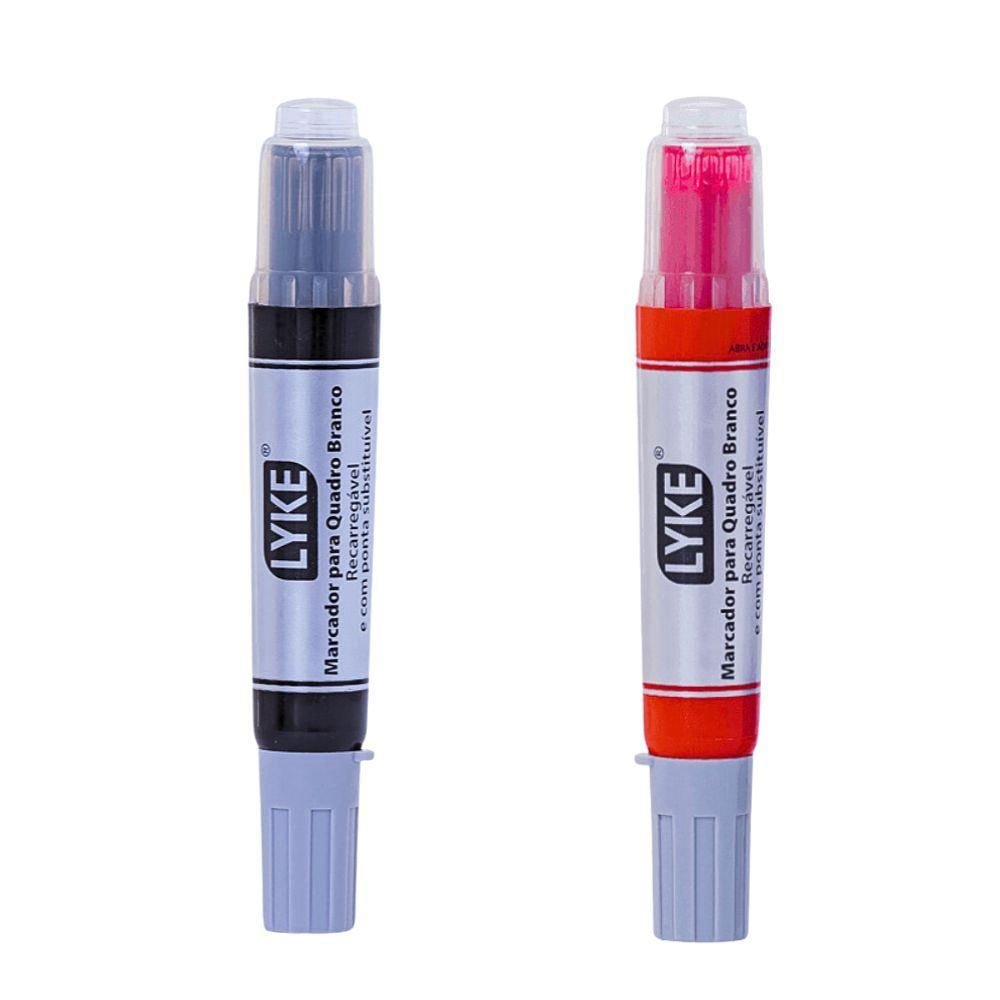 Kit 2 Pincel Marcador Quadro Branco Recarregável Lyke Preto E Vermelho