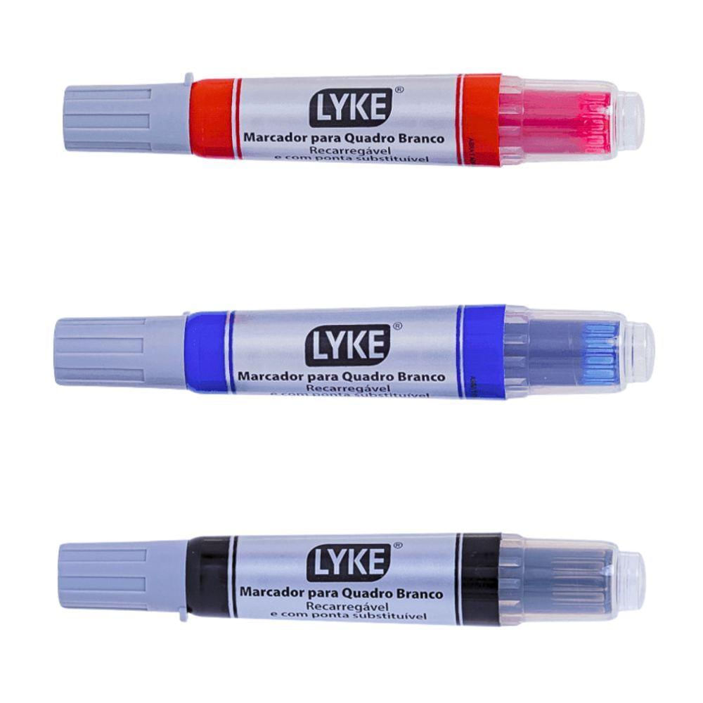 Kit 3 Pincel Marcador Quadro Branco Recarregável Lyke