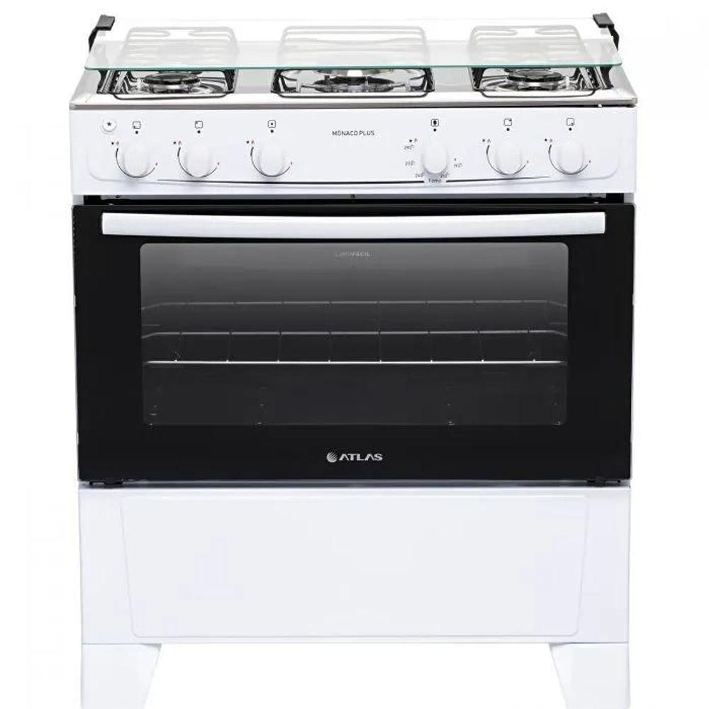 Fogão Atlas 5 Bocas Mônaco Plus Branco Com Mesa Inox Bivolt