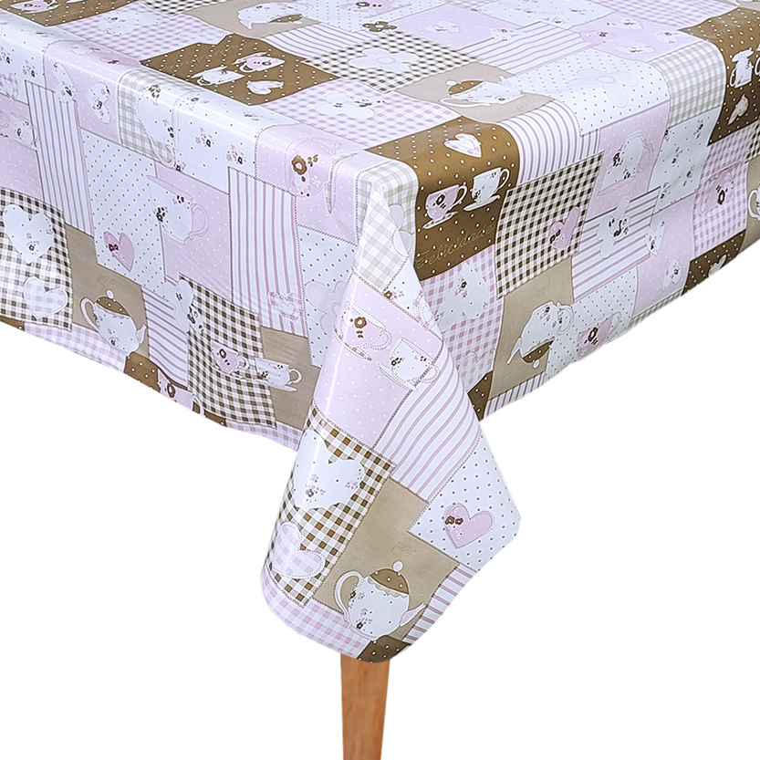 Toalha Mesa Térmica Impermeável Pvc Xícara Chá Rosa1,40X2,80