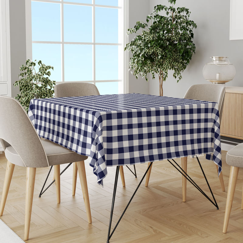 Toalha Mesa Térmica Impermeável Pvc Xadrez Azul 2,80x1,40