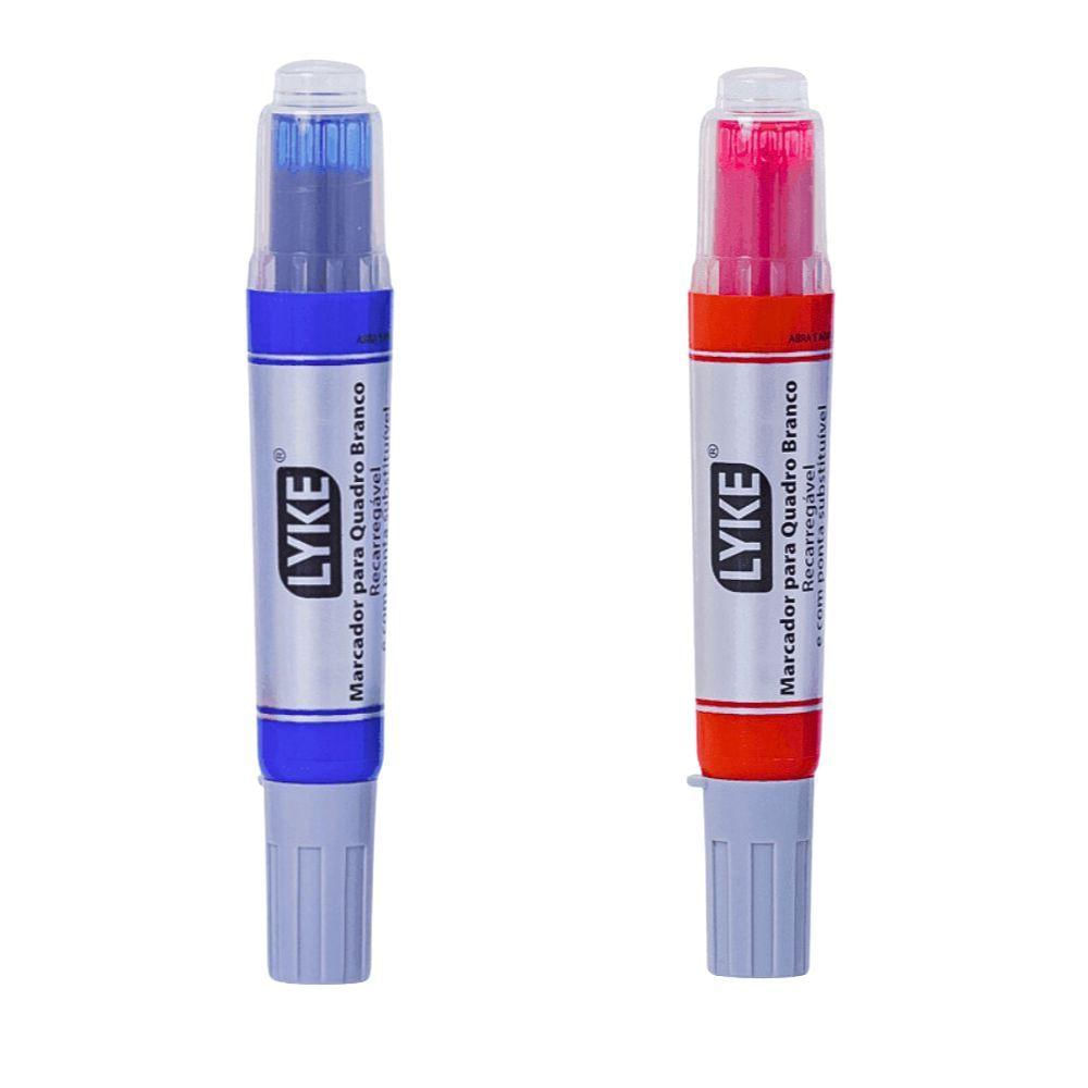 Kit 2 Pincel Marcador Quadro Branco Recarregável Lyke Azul E Vermelho