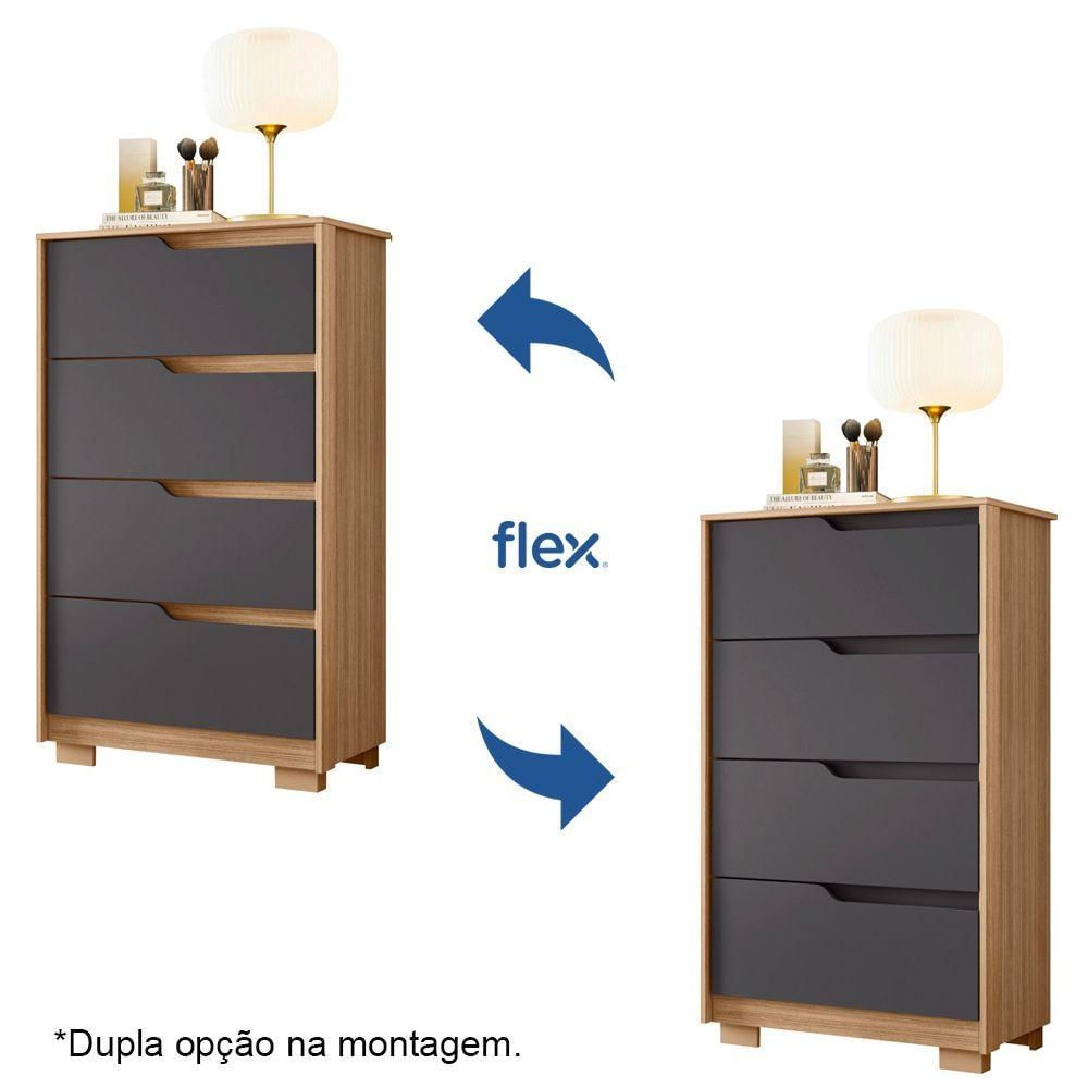 Cômoda Para Quarto 4 Gavetas Sole Flex Nature titanium