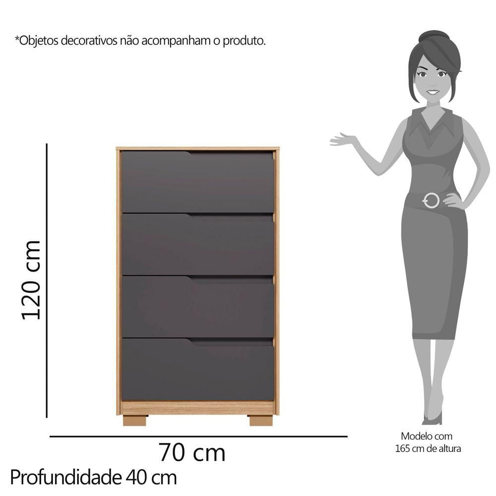 Cômoda Para Quarto 4 Gavetas Sole Flex Nature titanium