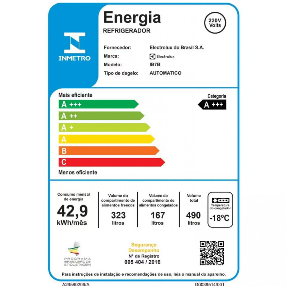 Geladeira Electrolux IB7B Frost Free Inverse Efficient com AutoSense Preto / 110V