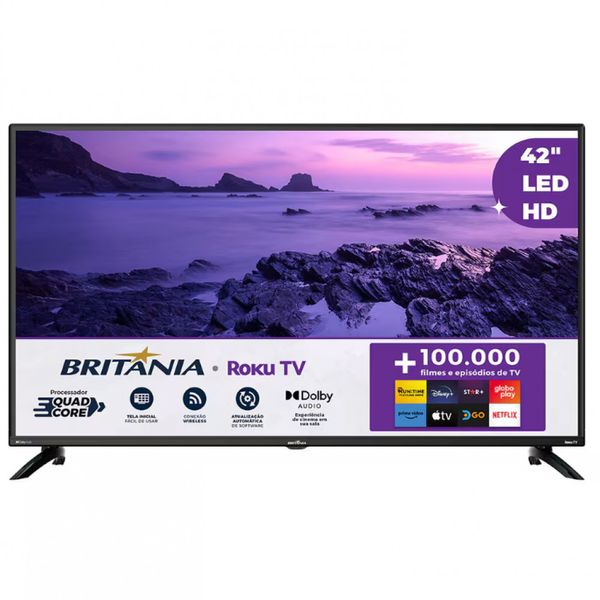 Smart TV LED 42 Britânia BTV42G6FR2CP com Tela Plana, Wi-Fi, HDMI e USB