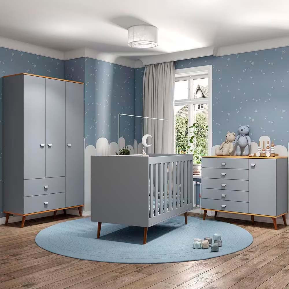 Guarda Roupa Infantil Ternura com 3 Portas, 2 Gavetas e 5 Nichos Bartira Azul Wood