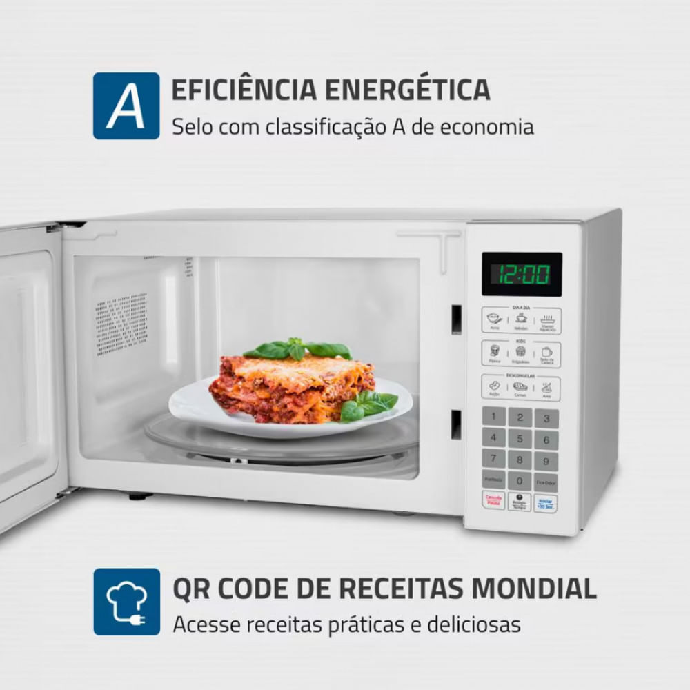 Micro-ondas Mondial MO-02-34-W com 10 Ajustes de Potência e Função Tira Odor Branco / 110V