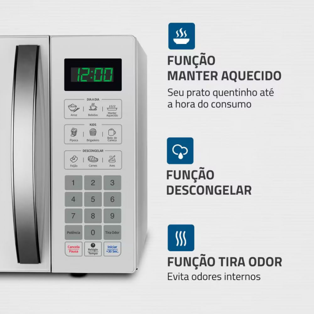 Micro-ondas Mondial MO-02-34-W com 10 Ajustes de Potência e Função Tira Odor Branco / 110V