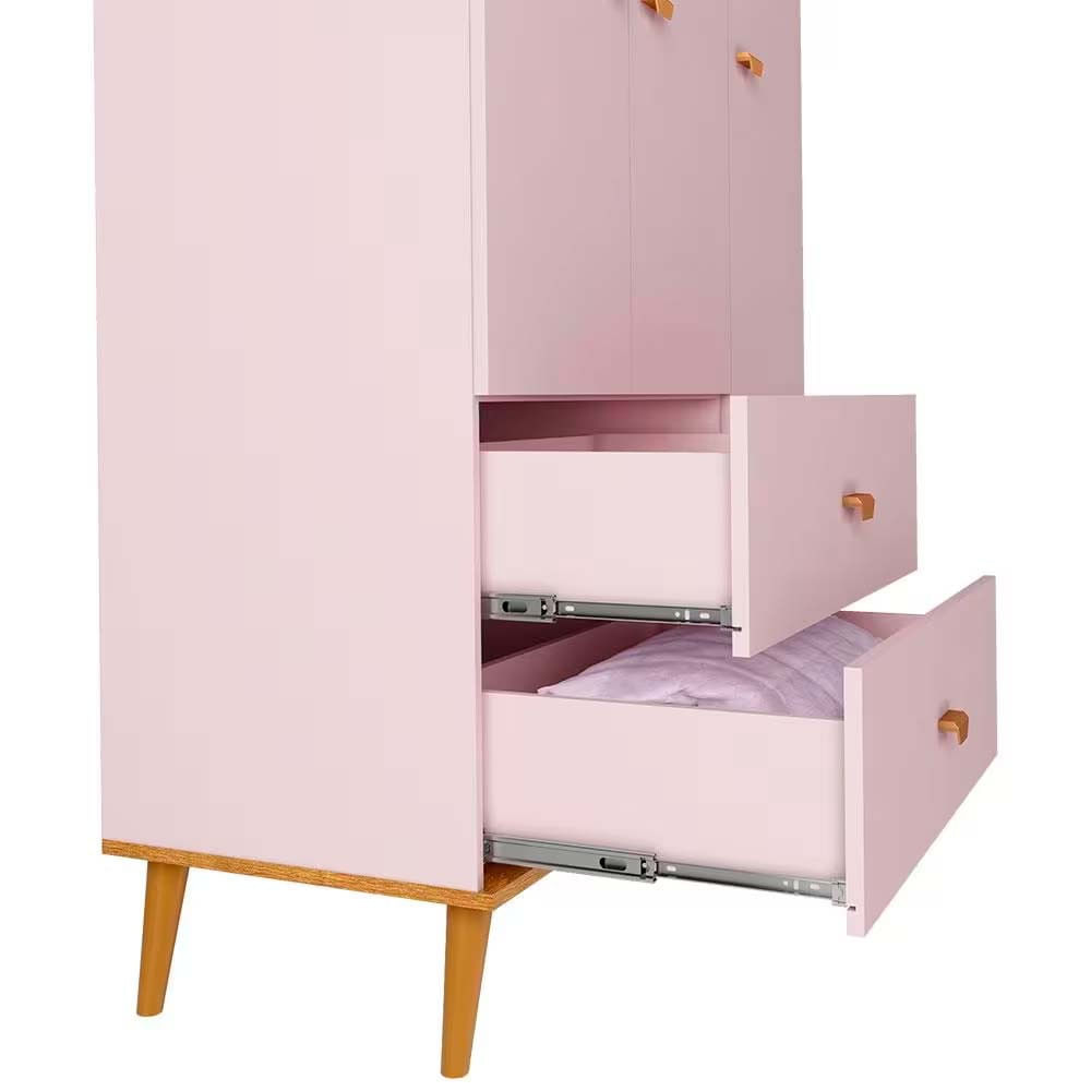 Guarda Roupa Infantil Ternura com 3 Portas, 2 Gavetas e 5 Nichos Bartira Rosa Wood