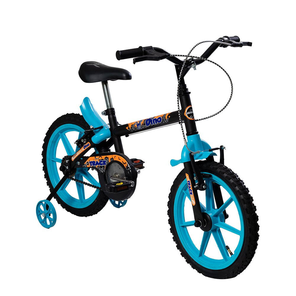 Bicicleta Infantil Track e Bike Dino PZ Aro 16 Rodinhas Laterais Preto Azul