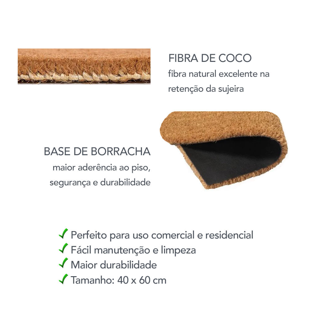 Capacho Tapete de Entrada Fibra Coco Bem Vindo Borracha 2un