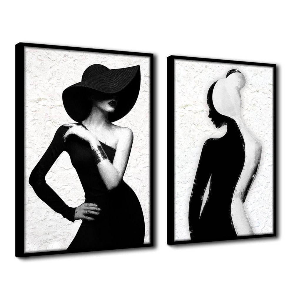 Quadro Decorativo Textura Cx Alta Estilo Mulher 2 Un 40X60  Titulo Moldura Preta