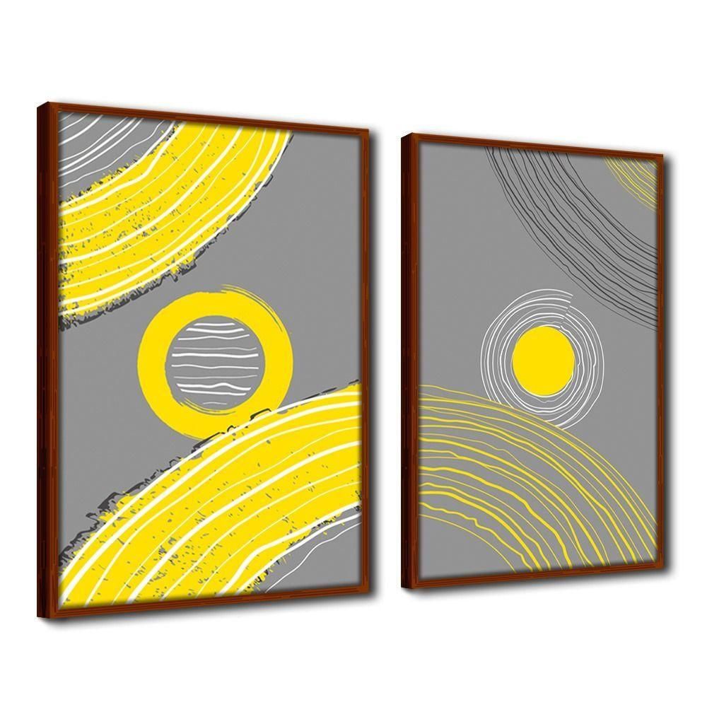 Quadro Decorativo Textura Cx Alta Reflexo Abstrato 2Un 40X60  Titulo Moldura Ocre