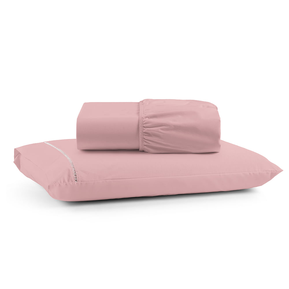 Jogo de Lençol Luiza Solteiro 2 Pçs Percal 100% Algodão 180 Fios Ponto Palito - Rosa