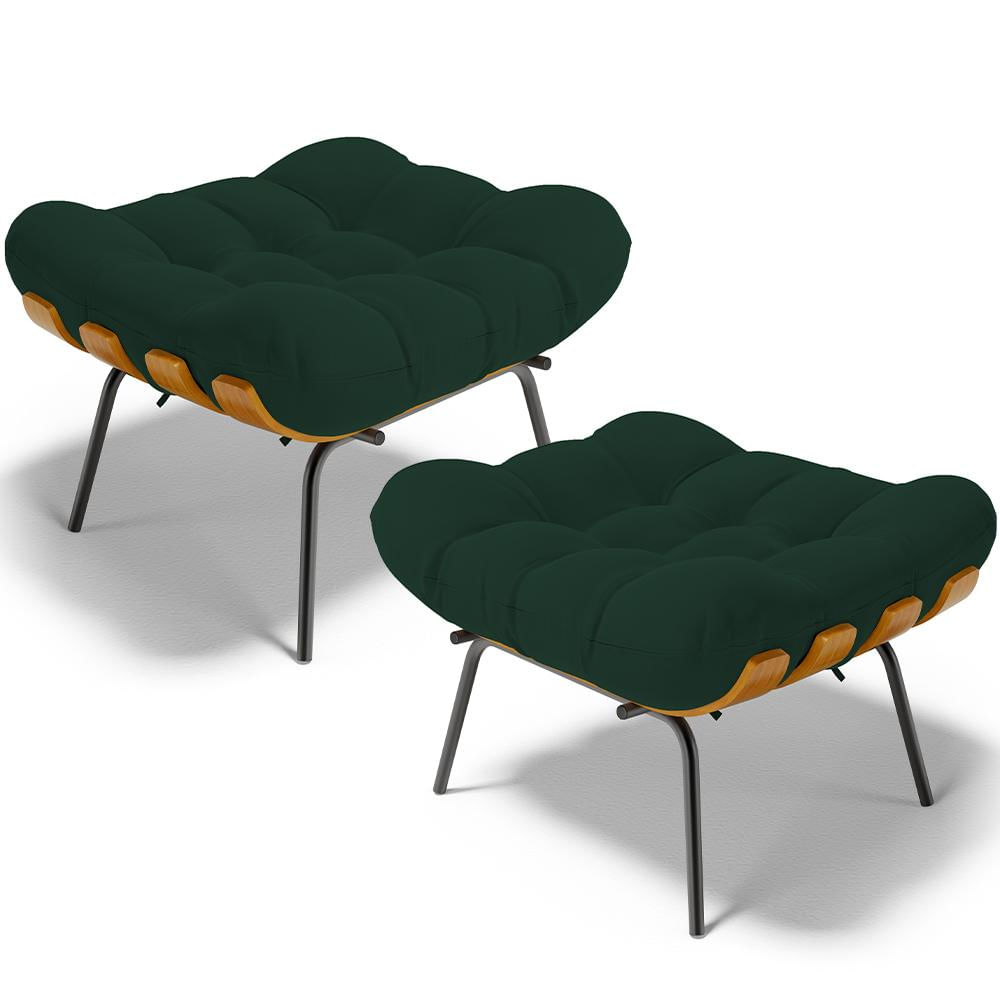 Kit 2 Puff's Decorativos Sala de Estar Costela L02 Suede Verde Musgo - Lyam Decor