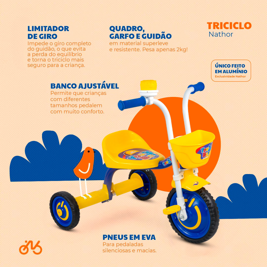 Triciclo Infantil Menino Velotrol Motoquinha Com Pedal Motoca Bebê Nathor You Boy Azul