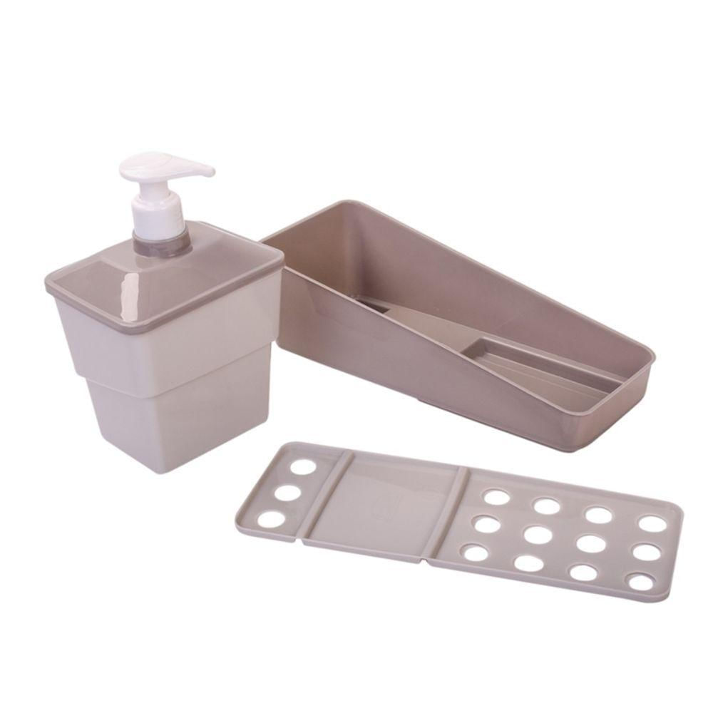 Conjunto Dispenser Porta Detergente Esponja E Porta Sabão