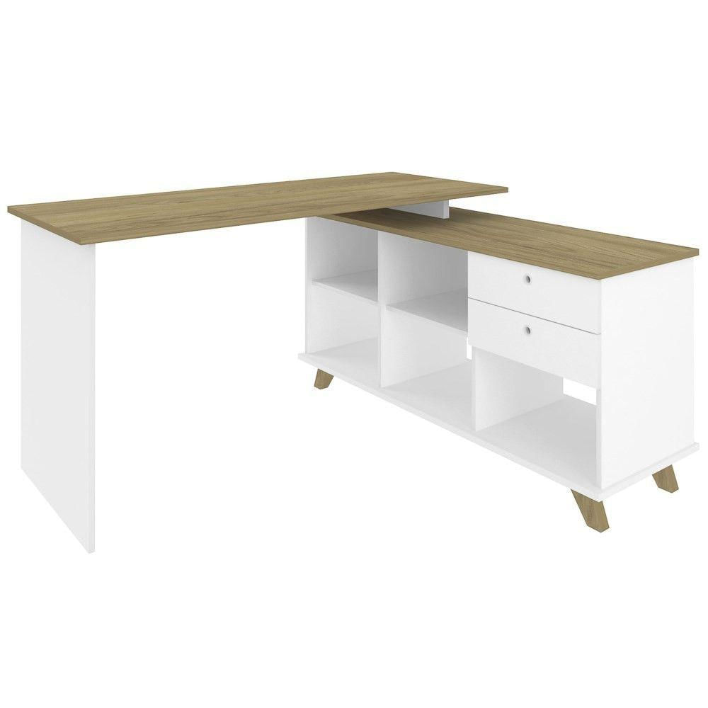 Mesa Para Computador Escrivaninha Em L Gold 2 Gavetas E Nichos Branco/Olmo - Artany