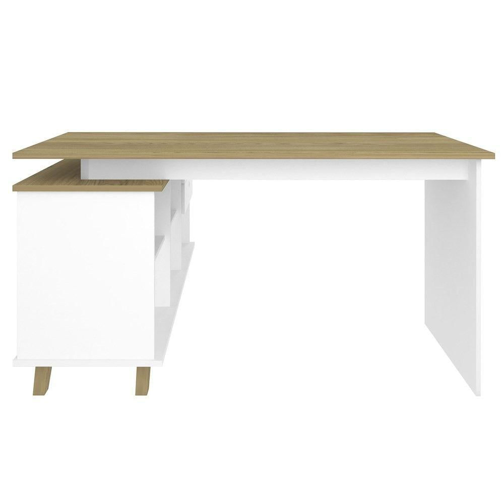 Mesa Para Computador Escrivaninha Em L Gold 2 Gavetas E Nichos Branco/Olmo - Artany