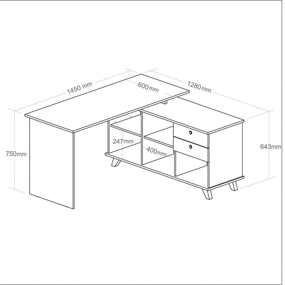 Mesa Para Computador Escrivaninha Em L Gold 2 Gavetas E Nichos Branco/Olmo - Artany