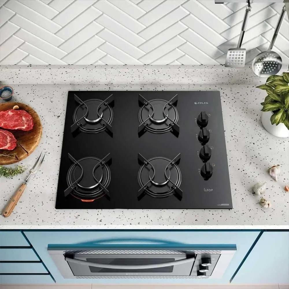 Cooktop Atlas 4 Bocas Utop Com Mesa De Vidro Preto - Bivolt