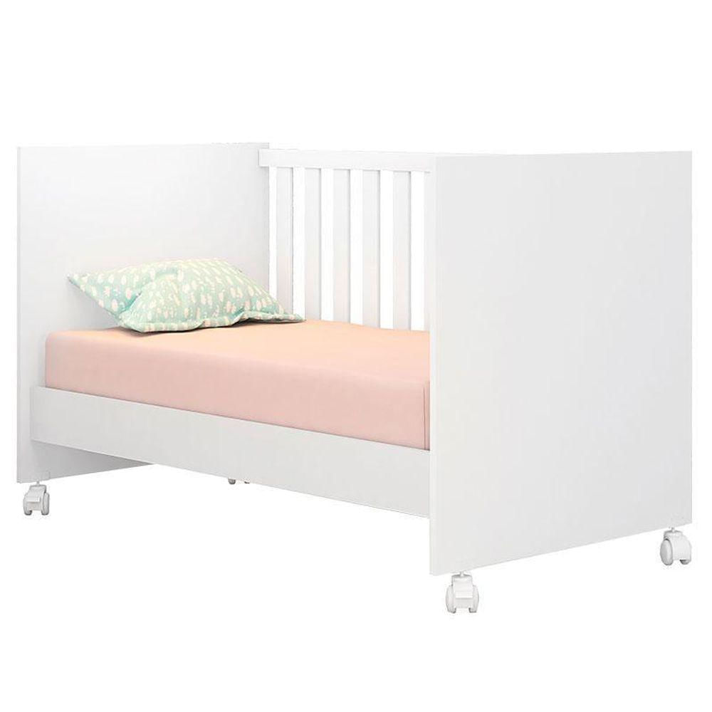 Quarto De Bebê Louise 4 Portas Com Berço Doce Sonho 100 Rodízios Branco Brilho E Colchão - Ajl