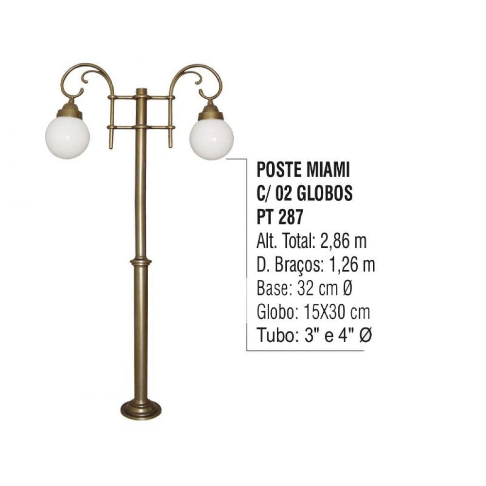 Poste Colonial Miami para Jardim de Alumínio 02 Globos 2,86m