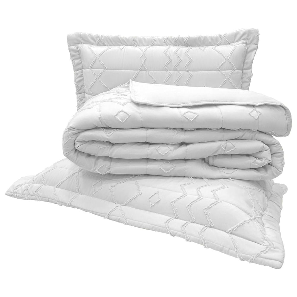 Kit Cobre Leito Colcha Siena King 3 Peças Percal 300 Fios Matelado - Branco