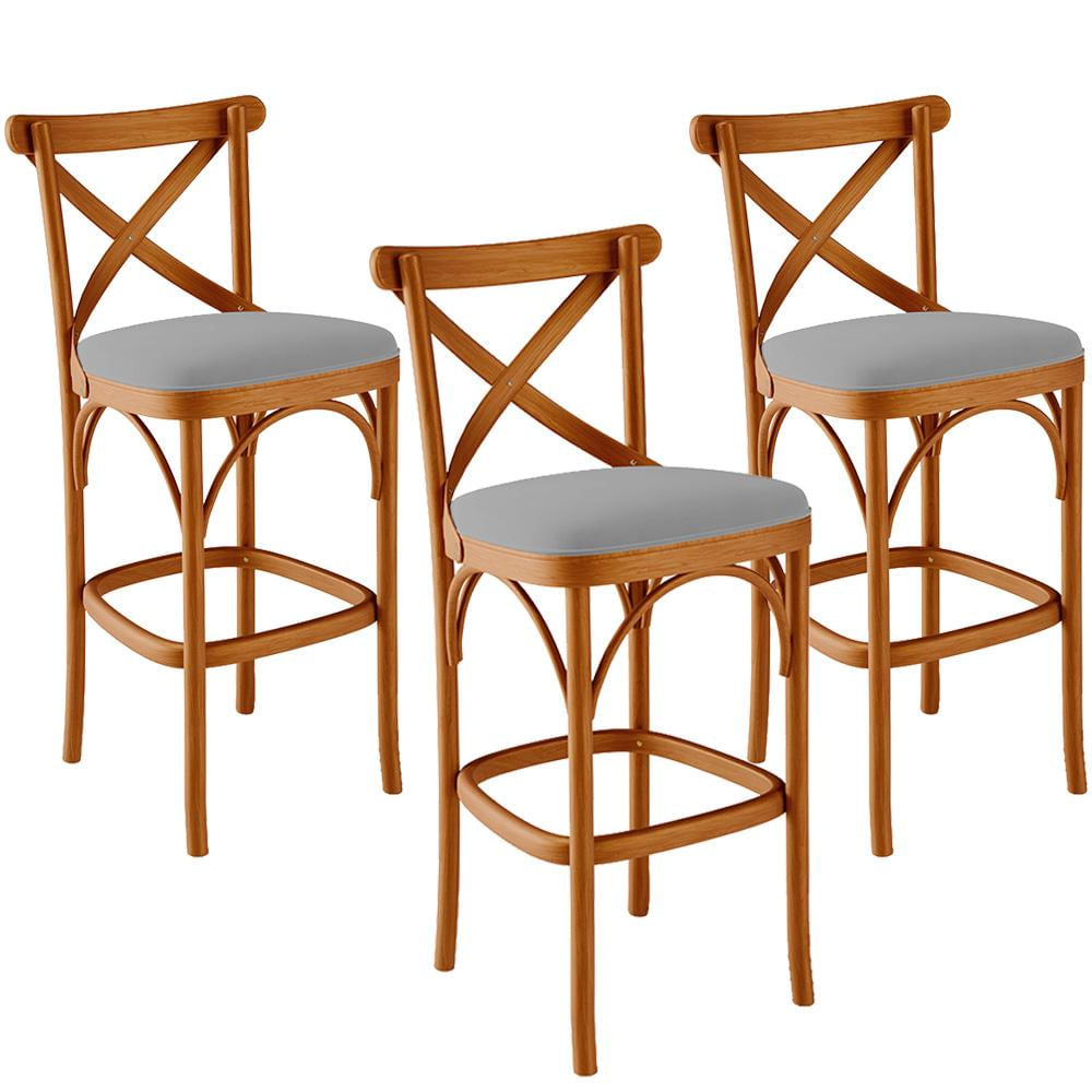 Kit 03 Banquetas Altas Cozinha Bancada Bar Sala de Jantar Estofada Ávila L02 Suede Cinza - Lyam