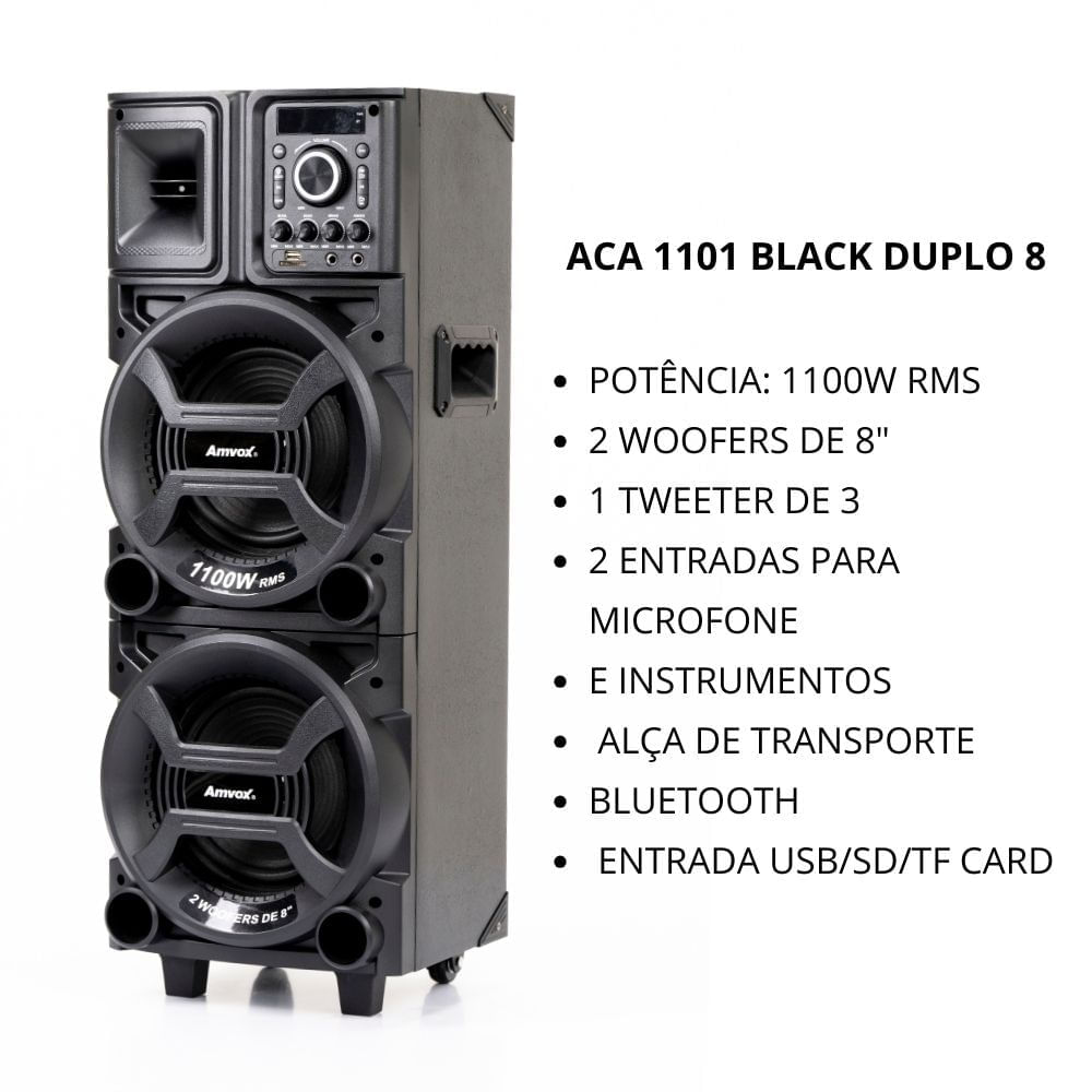 SKD CAIXA AMPLIF. AMVOX ACA 1101 BLACK DUPLO 8 BIVOLT 1100W