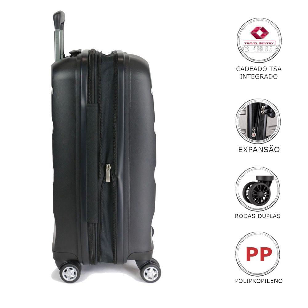 Mala De Viagem Grande Expansível Em Polipropileno Samsonite Spin Air Cadeado Tsa Preto G