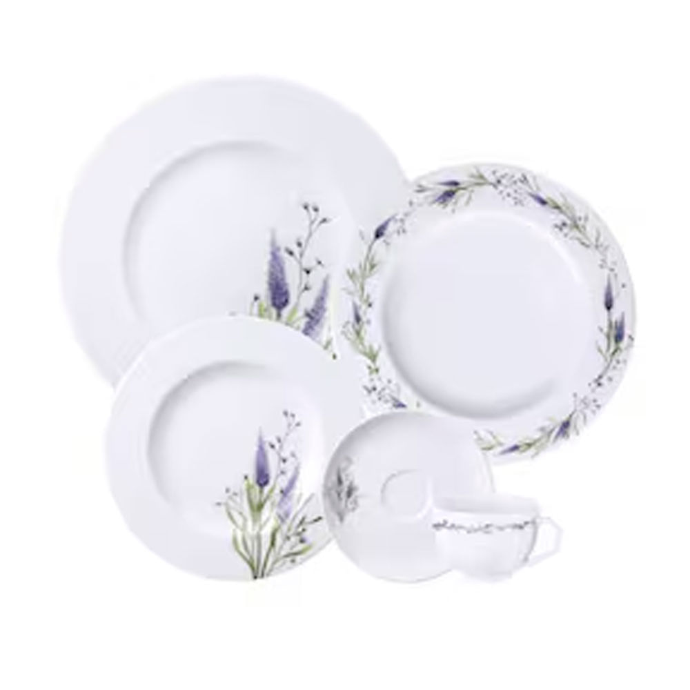 Aparelho de Jantar 20 peças Tramontina Lilla em Porcelana Decorada Lilás com Branco