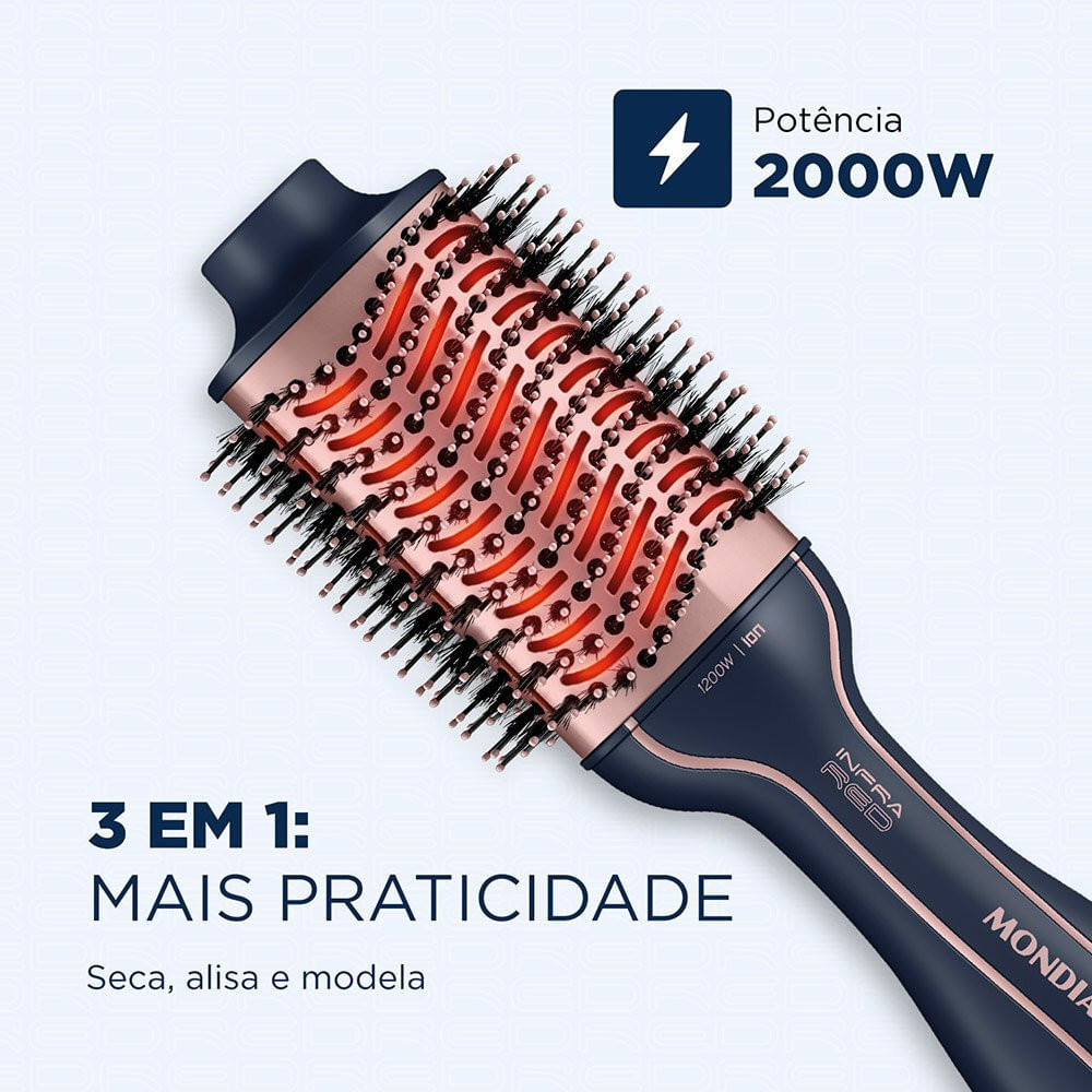 Escova Secadora Mondial Infrared ES-01 1200W Azul com Rosa / Bivolt