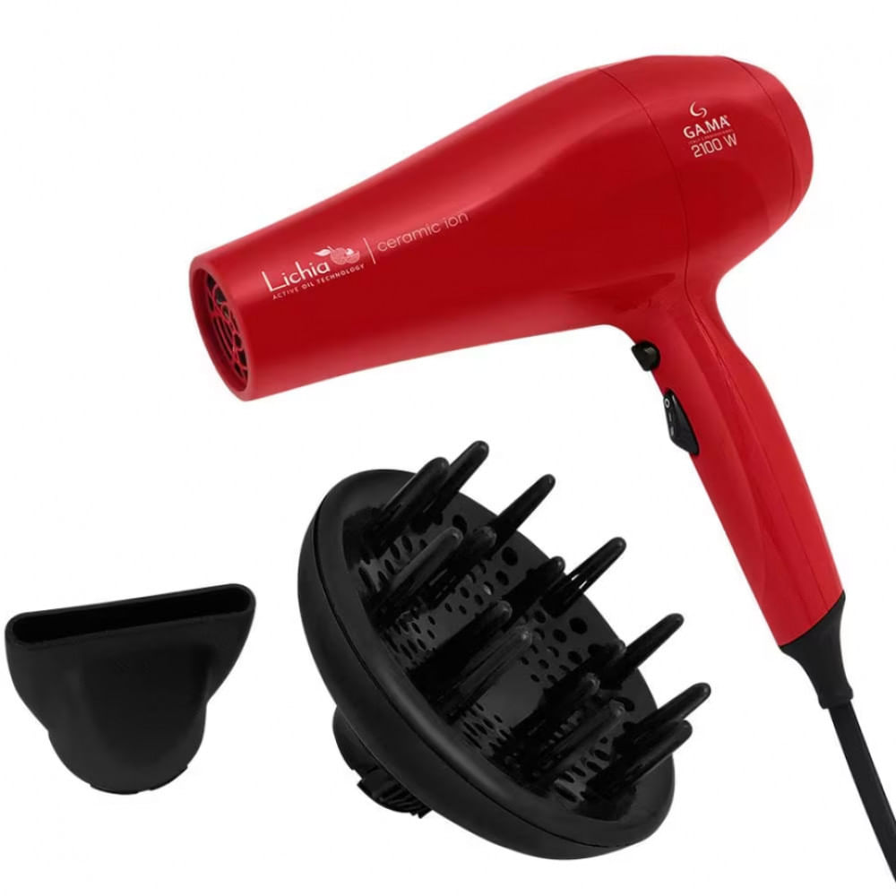 Secador de Cabelos GA.MA Italy Lichia Ceramic Íon Motor AC Profissional 2100W Vermelho / 110V