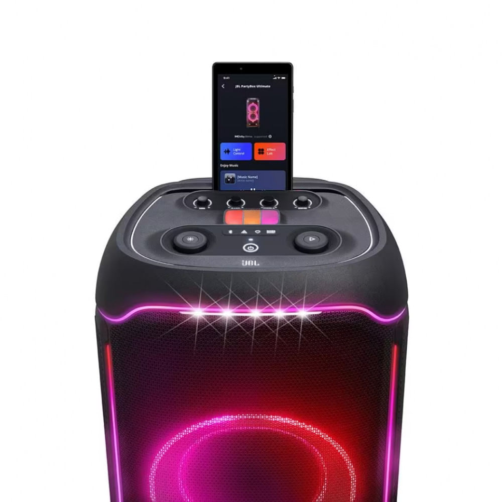 Torre de Som JBL PartyBox Ultimate com Bluetooth, Wi-Fi e Iluminação LED - 1100W Preto