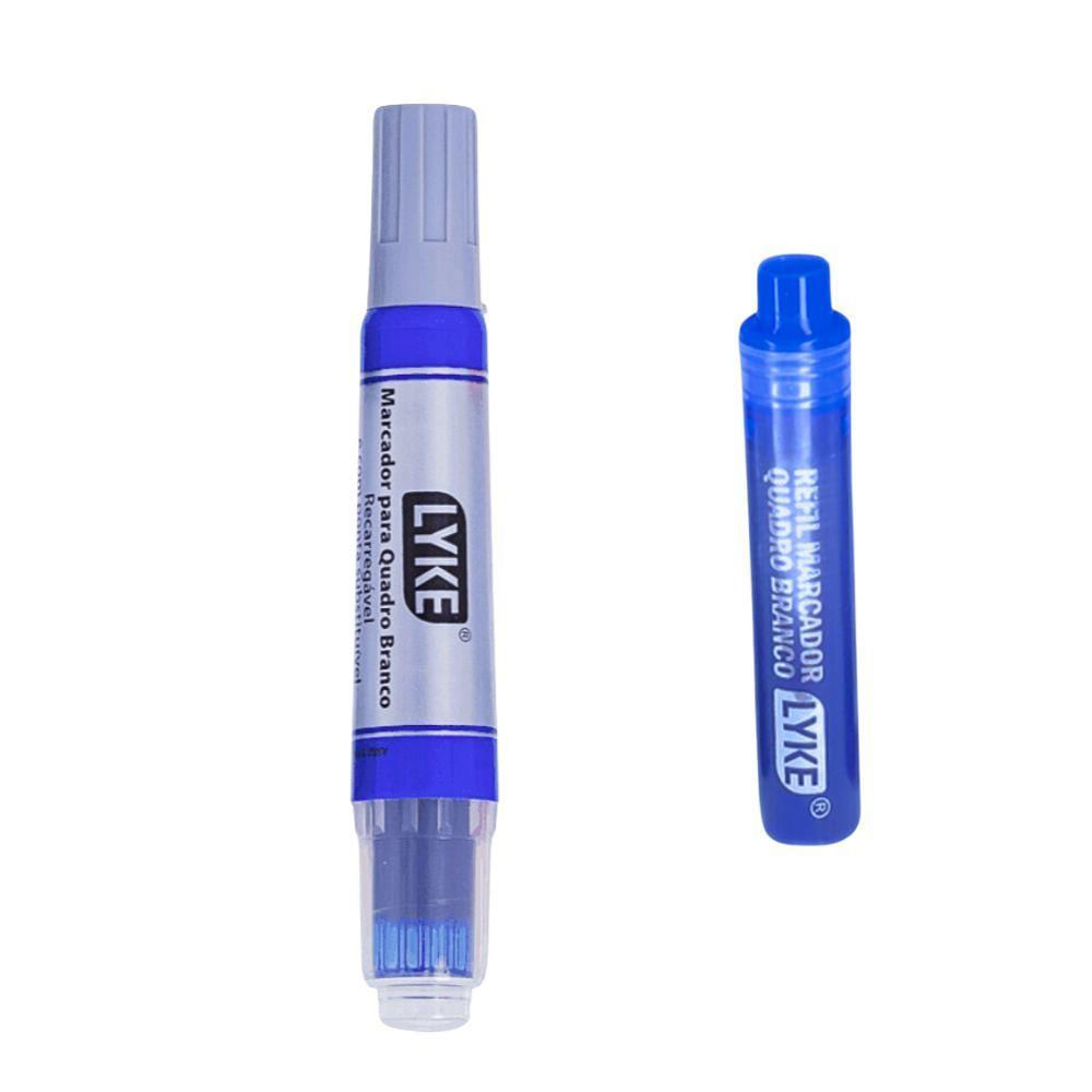 Kit Pincel Marcador Quadro Branco Recarregável + Refil Lyke Azul