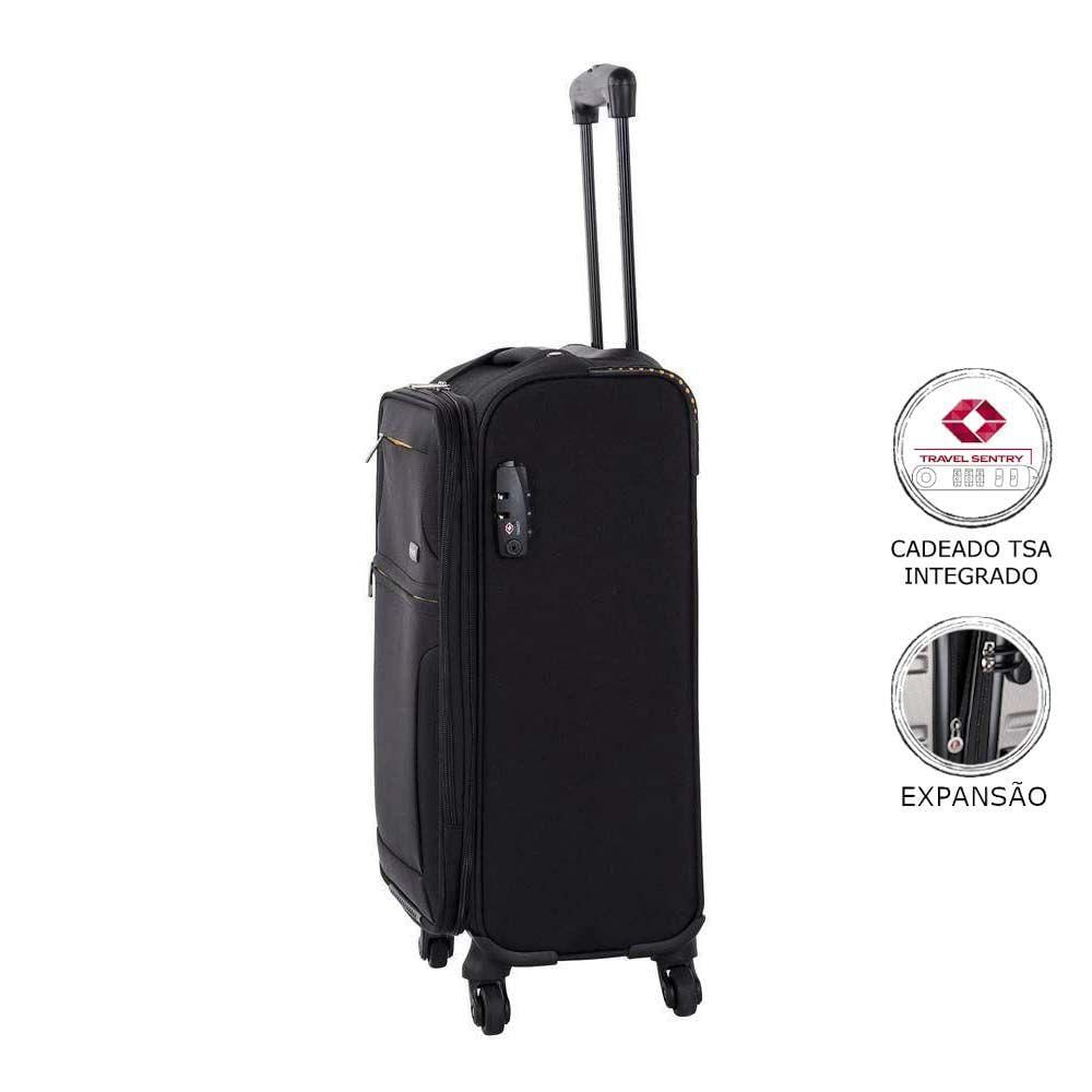 Mala De Viagem Media Expansível Poliester Samsonite Bahia Cadeado Tsa Rodas 360 Preto M