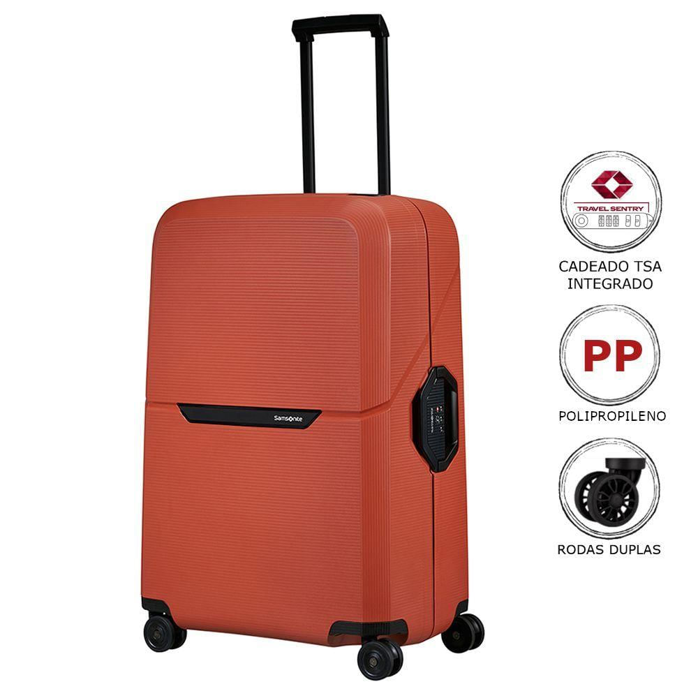 Mala Média Magnum Eco Samsonite Polipropileno Cadeado Tsa 4 Rodas Duplas Giro 360 Laranja M