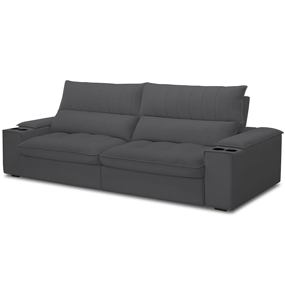 Sofá Retrátil Reclinável Para Sala de Estar Living 280cm Nápoles F04 Bouclê Grafite - Lyam Decor